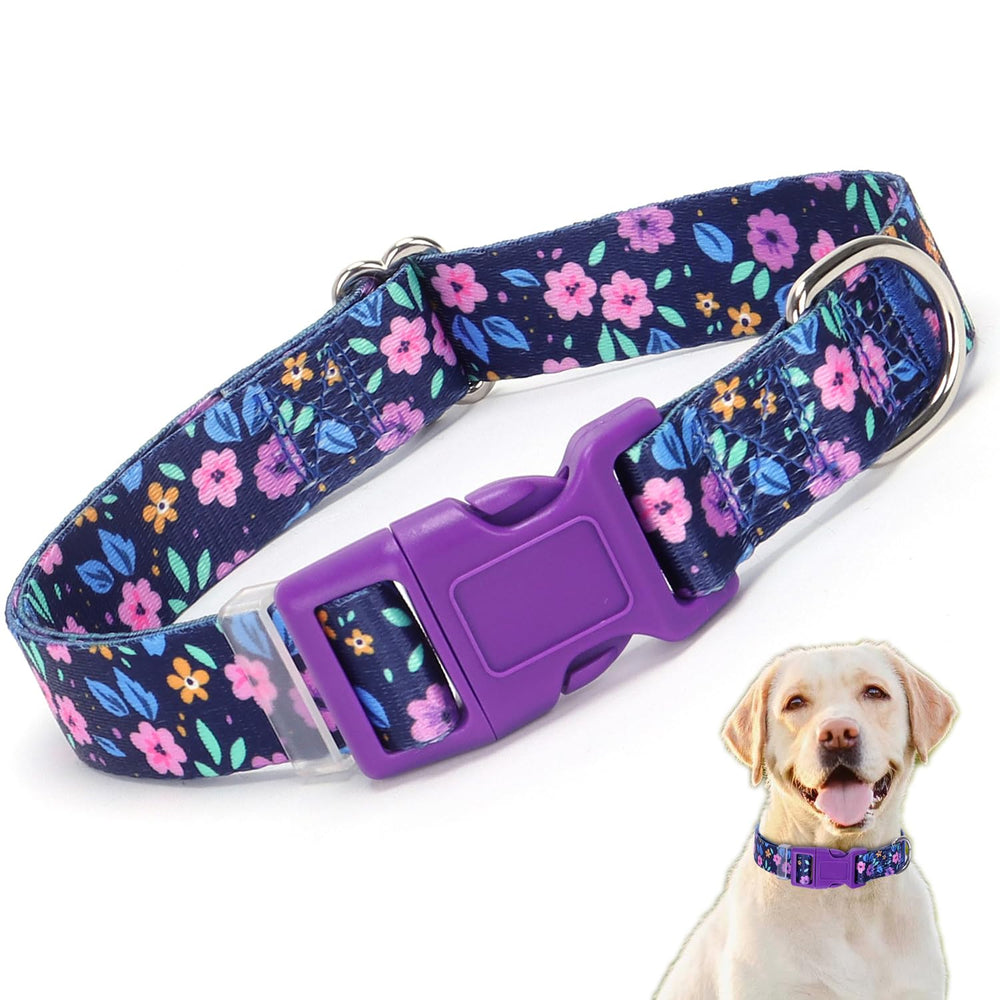 YOUALSO purple dog collar with flower buckle for daily walks and stylish photos