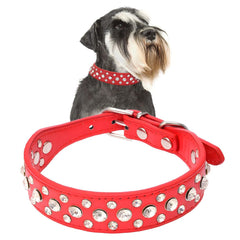 YOUALSO red rhinestone dog collar buckle closeup showing secure adjustable buckle for a comfy fit
