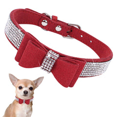 YOUALSO rhinestone dog collar with bow tie for XXS size, adjustable fit.