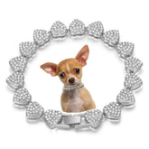 YOUALSO Silver Bling Dog Necklace front view with rhinestones for festive pet style