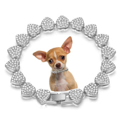YOUALSO Silver Bling Dog Necklace front view with rhinestones for festive pet style