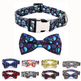 YOUALSO skull dog collar with bow tie on small dog, stylish Halloween look