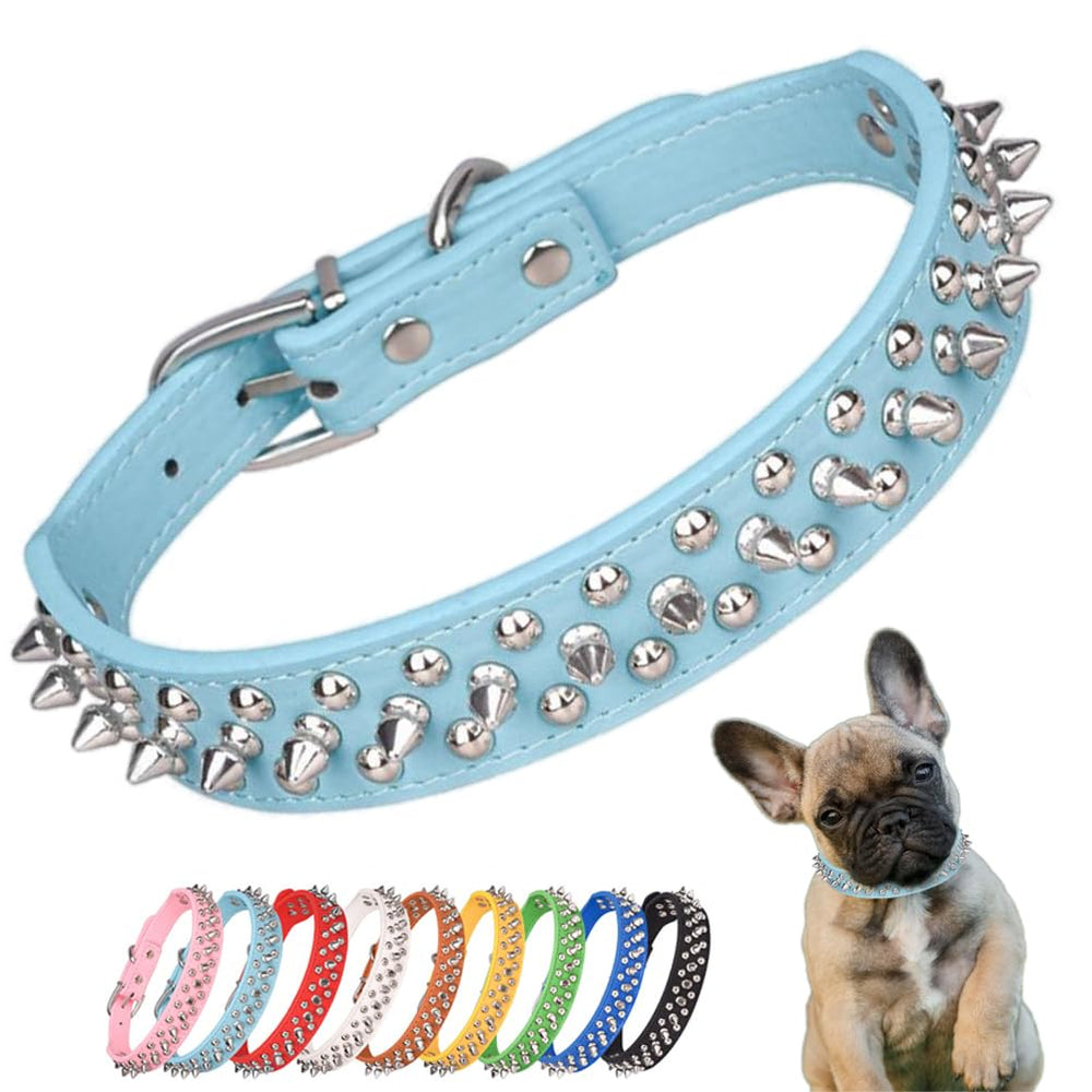 YOUALSO spiked collar close-up shows blue spikes for anti-bite play protection
