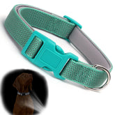 YOUALSO teal reflective dog collar XS closeup shows durable stitching for small dogs.