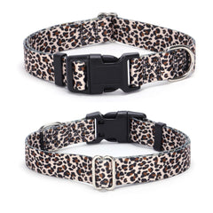 YOUALSO XS dog collar leopard buckle close-up highlights durable buckle for everyday wear