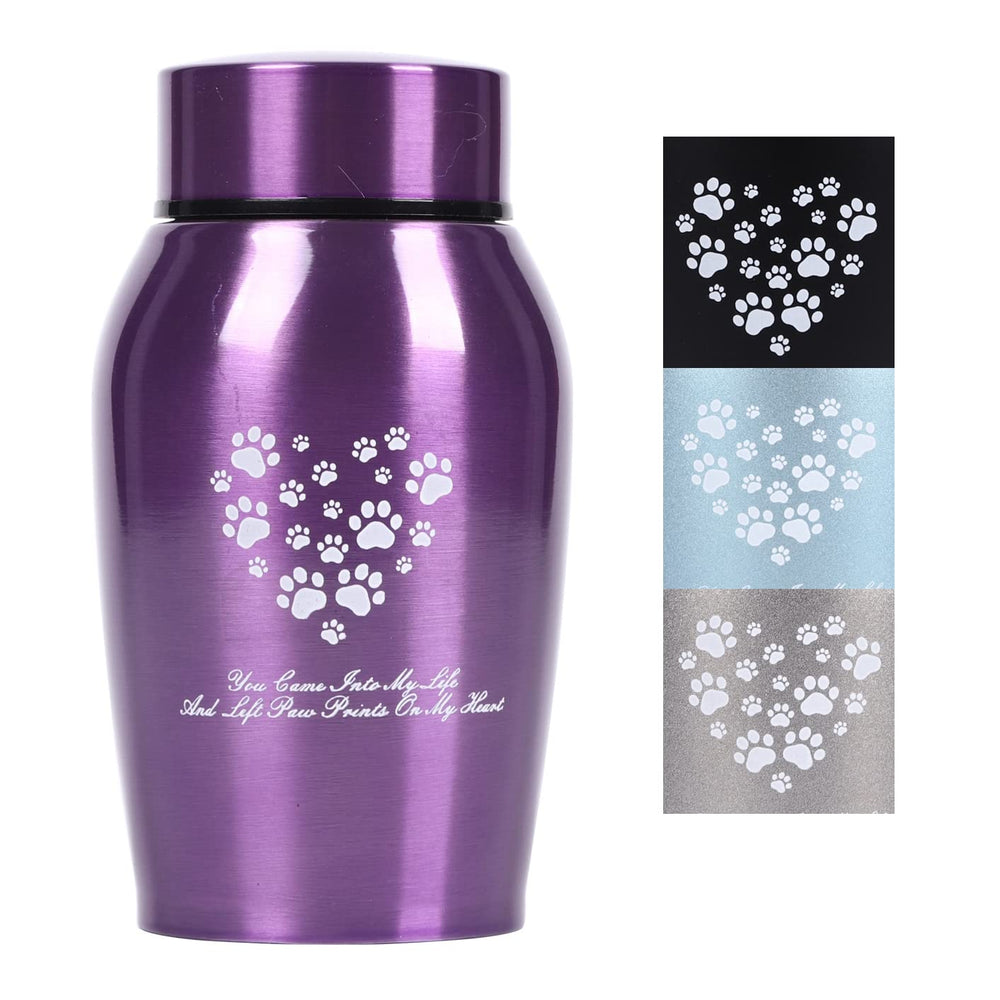 Youdear Memorials stainless steel pet urn purple closeup highlights durable material and elegant finish.