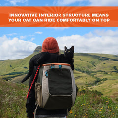 Your Cat Backpack Navigator side pouch storage shows convenient snacks and gear on the go.