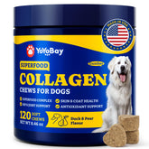 YoYoBay Collagen for Dogs soft chews closeup highlights chewy texture for easier daily coat care