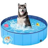 YSJILIDE portable dog pool blue full-shot shows cooling fun for pets outdoors.