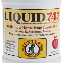 YTEX Equine D GAL Tuttles Liquid 747 being poured emphasizes appetite and conditioning.