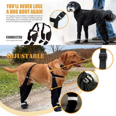 Yucca waterproof paw booties protect paws from snow and rain during outdoor walks.