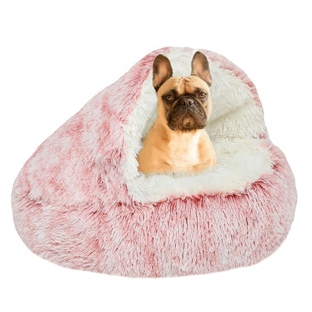 YUDANSI pink hooded bed front view, cozy den for cats and small dogs