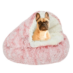 YUDANSI pink hooded bed front view, cozy den for cats and small dogs