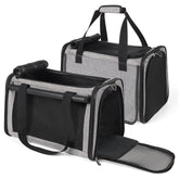 YUDODO cat carrier two-pack lightproof with side pockets keeps essentials organized during travel.