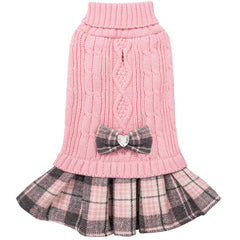 YUDODO pink dog sweater dress front view offering warm knitwear for small dogs