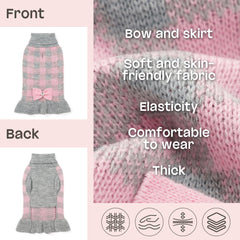 YUDODO knit sweater with dog bow detail in pink for stylish warmth.