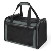 YUDODO lightproof soft-sided pet carrier in grey-green, front view for travel comfort.