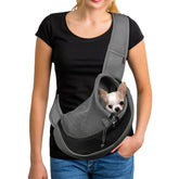 YUDODO Pet Sling Carrier front view demonstrates hands-free portability for a small dog