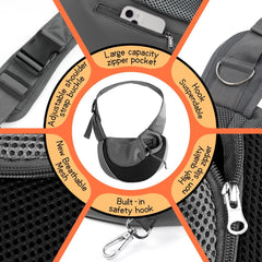 YUDODO sling includes a large zipper pocket for on-the-go storage.