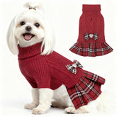 YUDODO small dog sweater-bow red front view keeps pets stylish and warm.