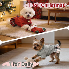 YUDODO sweater dress bow-back view highlights cute bow while keeping small dogs snug.