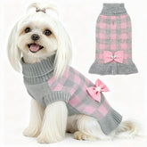 YUDODO small dog sweater with plaid bowtie in pink for cozy warmth.