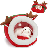 YUEPET cozy reindeer bed cave interior offers warm shelter for small pets.