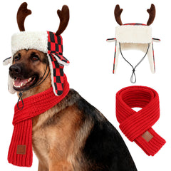 YUEPET dog Christmas antler hat with standing antlers, ideal for festive photos.