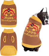 YUEPET Thanksgiving dog sweater with turkey pattern offers cozy warmth for autumn outings.