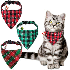 YUJUN cat-bandana-collar plaid snowflake pattern for festive holiday photos