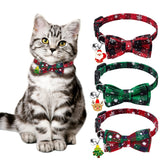 YUJUN Christmas cat collar 3pack on display with festive plaid design for holiday photos.