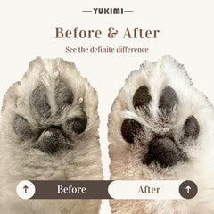 YUKIMI Premium Paw Cleanser being applied to a dog's paw for an easy grooming routine