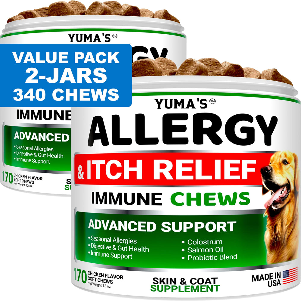 YUMA'S Dog Allergy Chews pack front shows two-pack convenience for itch relief