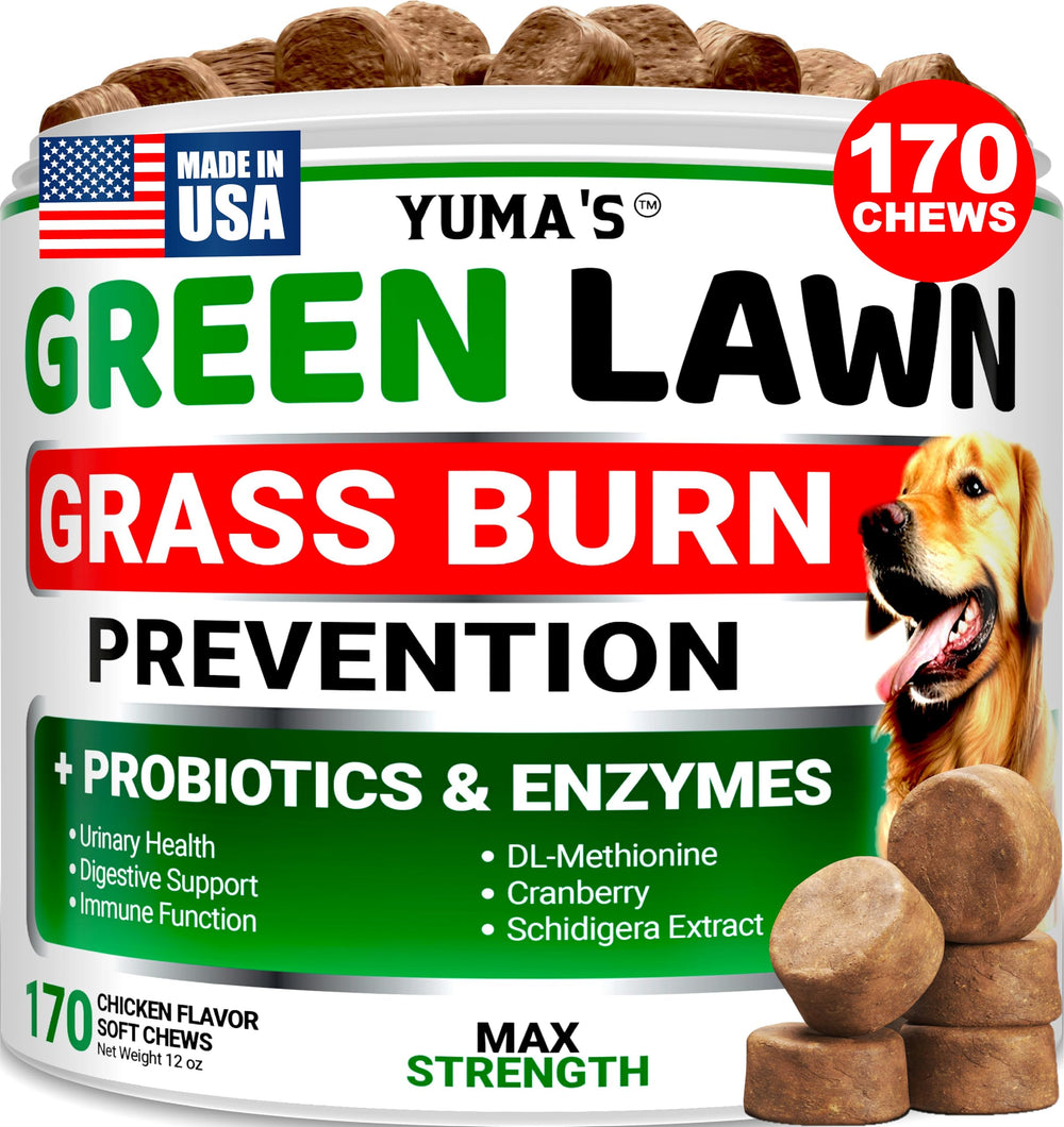 YUMA'S dog urine neutralizer chews tub promotes lawn health and digestion.