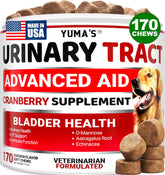 YUMA'S Dog UTI Treatment bottle showing 170 treats for urinary support