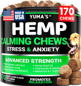 YUMA'S Hemp Calming Chews bottle front view for dog anxiety support.