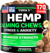 YUMA'S Hemp Calming Chews bottle close-up for anxious dogs
