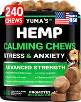 YUMA'S hemp calming chews bottle pour easy calming treats for anxious dogs