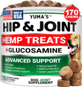 YUMA'S hemp hip joint chews packaging showcases premium mobility support.
