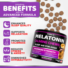 YUMA'S Melatonin for Dogs chews on a serving dish indicating stress relief.