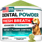 YUMA'S polvo dental para perros, aliento fresco y uso diario.