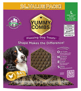 Yummy Combs dog dental treats bag showing size and packaging for convenient home use