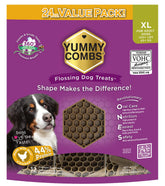 Yummy Combs dog dental treats packaging highlighting vet approved quality for oral care.