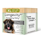 Yummy Combs Longevity15 bottle-front view shows premium dog supplement for longevity support.