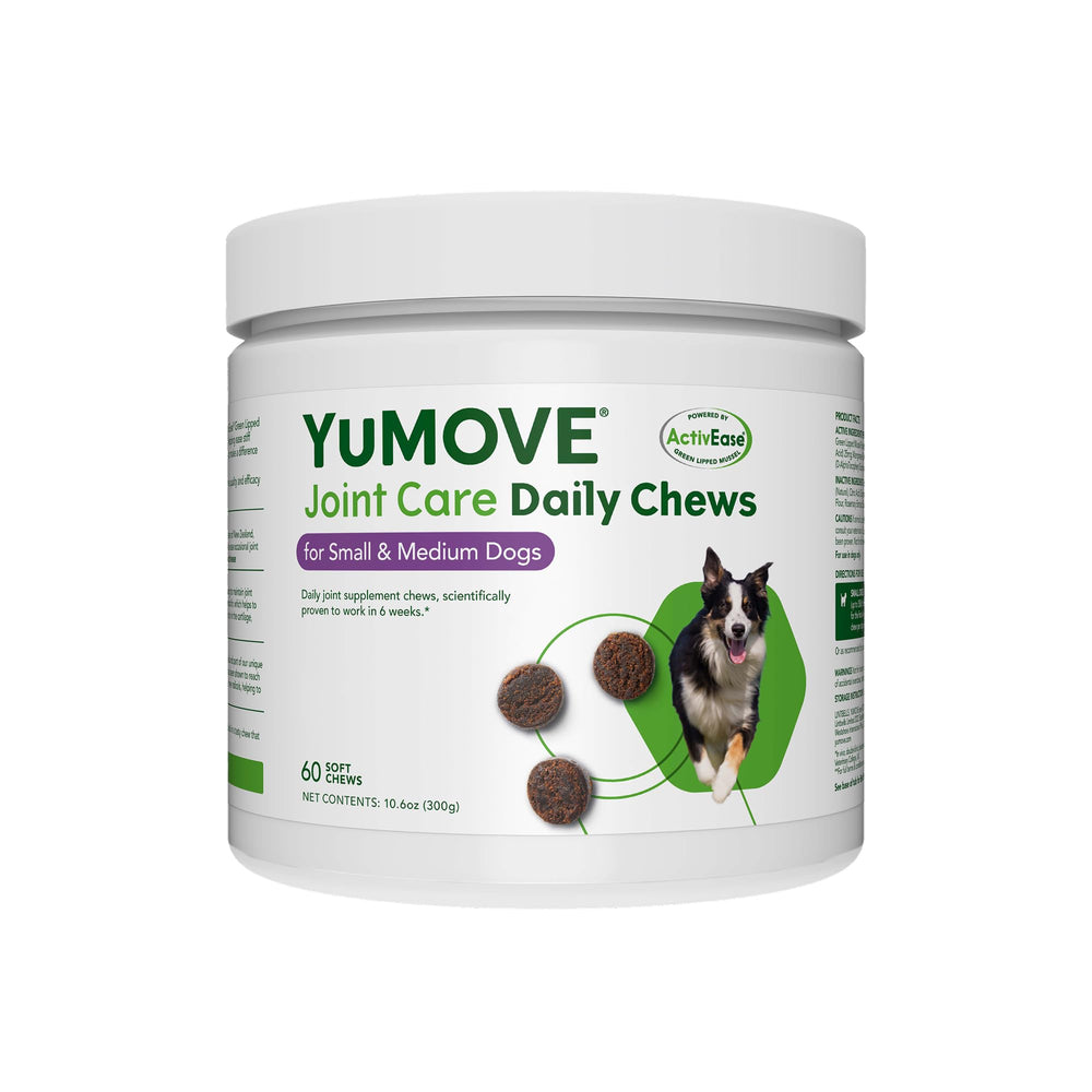 YuMOVE hip and joint chews bottle shows mobility support for dogs