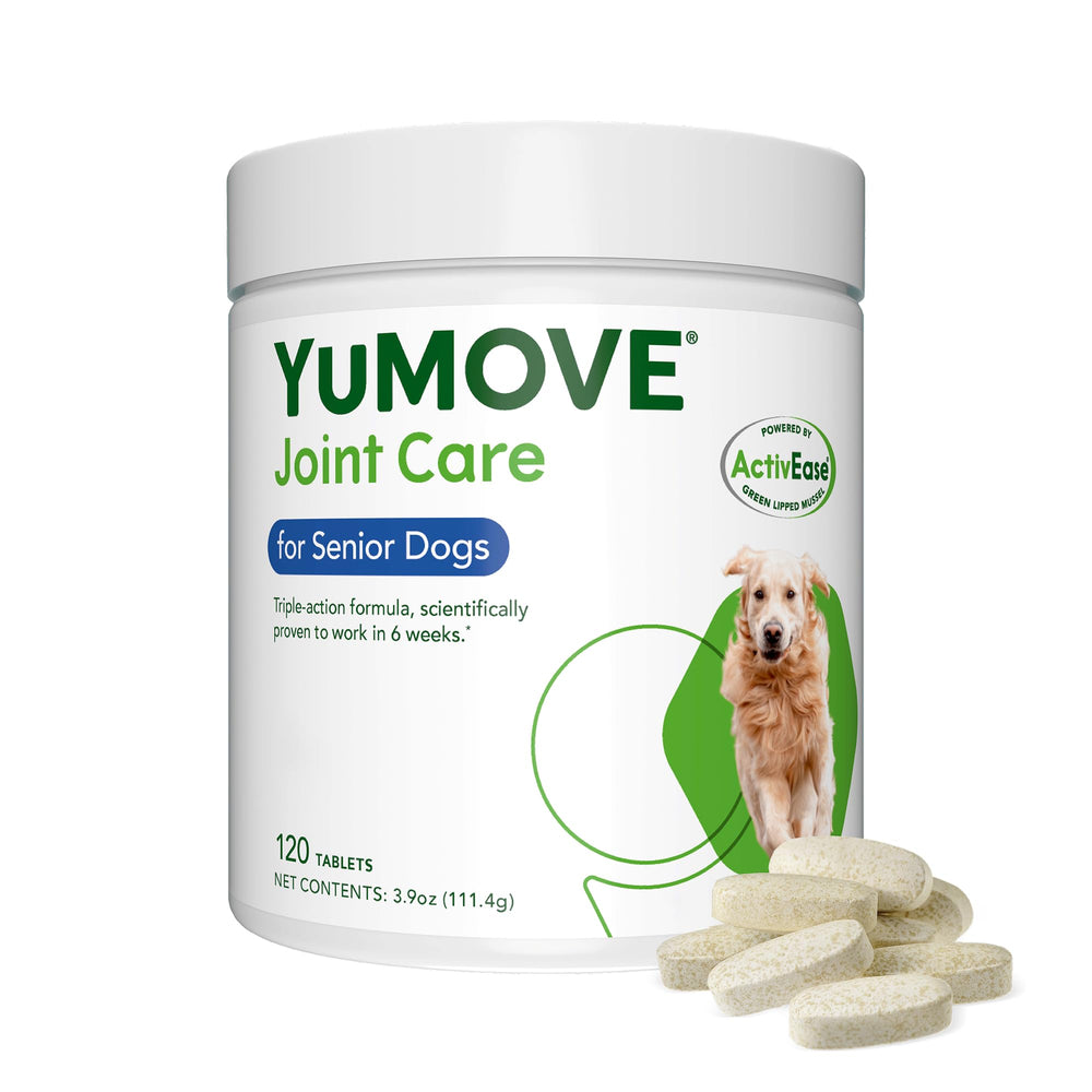 YuMOVE hip joint supplement bottle showcasing ActivEase Green Lipped Mussel for mobility support.