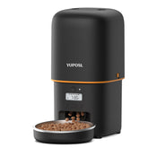 Yuposl automatic feeder front view shows compact design for space-saving pet meals.