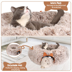 YUYAFN cat tunnel bed under Christmas tree adds festive fun while protecting the tree.