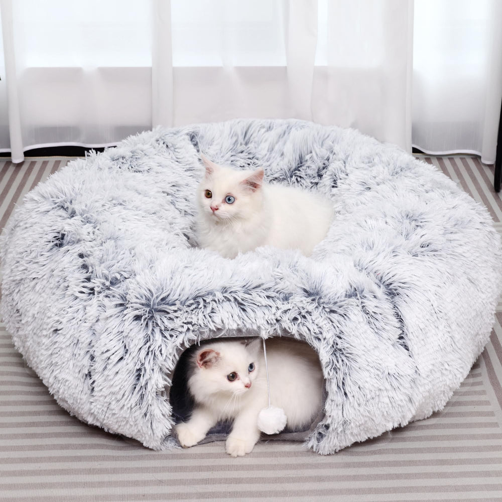 YUYAFN plush cat tunnel grey – cozy donut bed for indoor cats