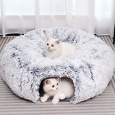 YUYAFN plush cat tunnel grey – cozy donut bed for indoor cats